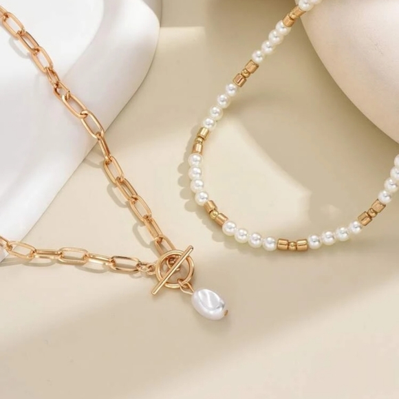 2pcs Gold Faux Pearl Charm Buckle Necklace - Picture 7 of 15